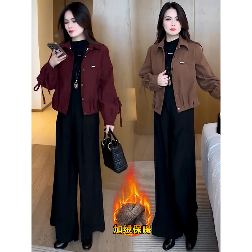 JOYIASS小个子加绒加厚短外套女士秋冬装新款休闲保暖夹克衫百搭