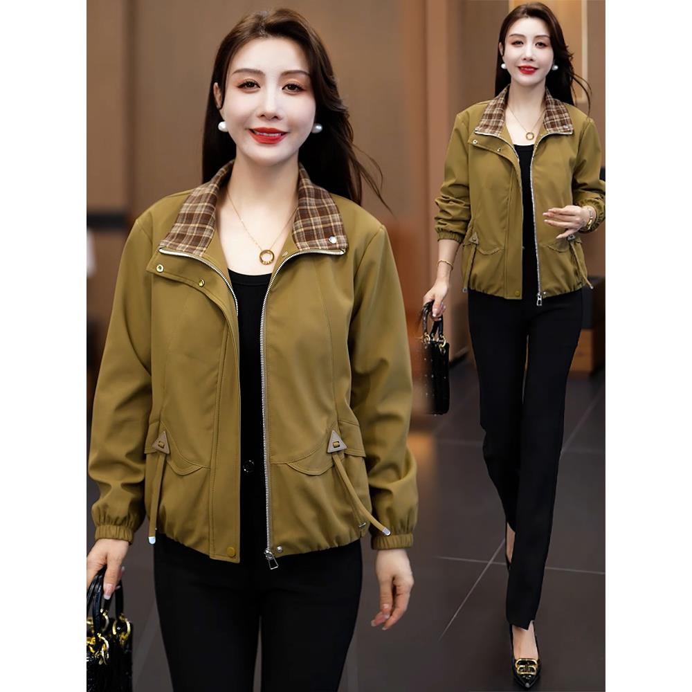 JOYIASS时尚短外套女2025秋季新款洋气宽松显瘦格子拼接小个子夹