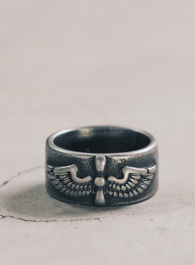 美式复古印第安翅膀百搭哈雷泰古摇滚做旧戒指男个性夸张尾戒指环