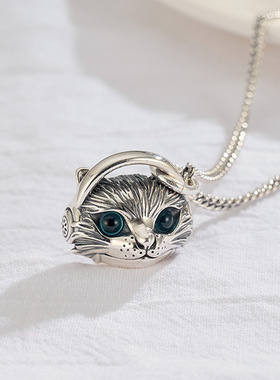 FuGui 复古戴耳机的猫简约吊坠女个性做旧 ins嘻哈朋克风潮人项链