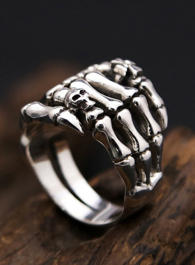 FuGui 复古欧美骷髅头鬼爪朋克风高级感戒指个性夸张男女情侣指环