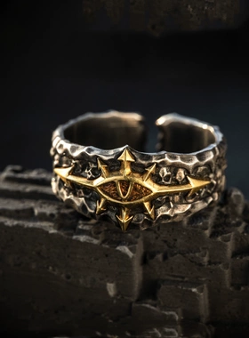复古星际黑远征阿巴顿开口戒指男
