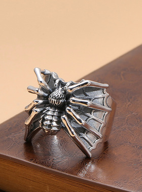 FuGui 喜蛛戒指蜘蛛指环男款复古做旧百搭民族风格开口可调食指环