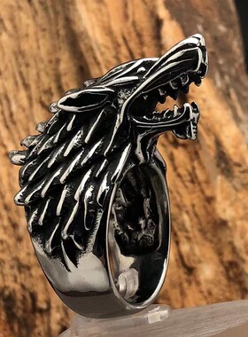 FuGui 复古霸气《狼头》戒指男士冰与火之歌指环朋克做旧欧美戒指