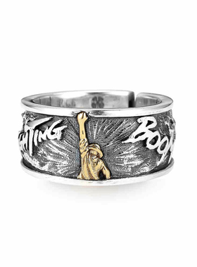 FuGui新款复古胜利之光《秘》戒指加油情侣戒指嘻哈开口指环男ins