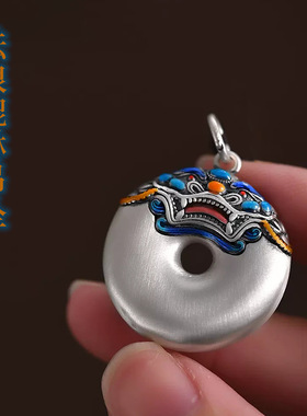 珐琅平安扣貔貅吊坠项链男女潮款中式国潮风复古风双面饕餮纹项坠