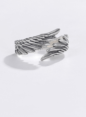 复古《天使翅膀》戒指情侣对戒男女个性简约风小众百搭开口食指环