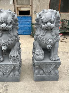 青石石狮子一对汉白玉大型石雕看门招财祠堂酒店包邮摆件天然