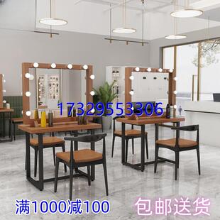 工作室影楼化妆台带灯培训学校实木桌美容院摄影彩妆店双面梳妆台