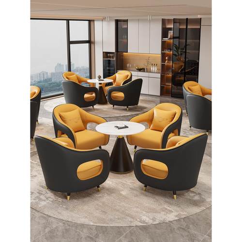 简约单人沙发茶几组合休闲酒店接待会客办公售楼处洽谈桌椅美容院