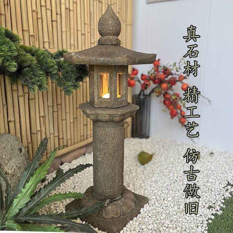 石灯笼日式庭院青石仿古中式石头灯太阳能电石灯户外装饰石雕摆件