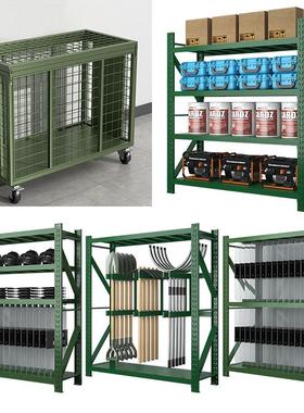 武装部货架军绿色移动货架铁锹铁镐农具盾牌摆放架应急物资货架