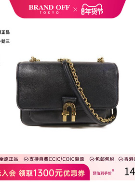 中古Furla芙拉女包A级95新Chain Shoulder链条牛皮斜挎包黑色 HK
