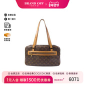 中古LV路易威登女包B级9新Cite开口笑涂层 防水帆布单肩包棕色