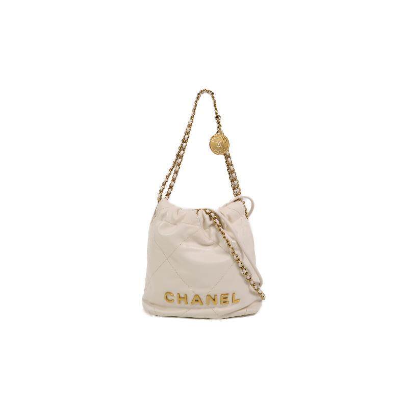 中古Chanel香奈儿女包B级9新 Chanel 22 牛皮斜挎包白色