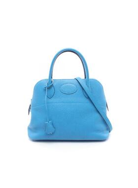 中古Hermes爱马仕女包A级95新Bolide 31 保龄球牛皮手提包蓝色