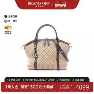 中古Gucci古驰女包A级95新tote bag托特包帆布斜挎包浅褐色