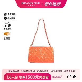 中古Chanel香奈儿女包95新shoulder bag斜挎包漆皮单肩包橘色