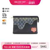 中古LV路易威登男包B级9新Clutch bag手拿包牛仔布手拿包蓝色正品