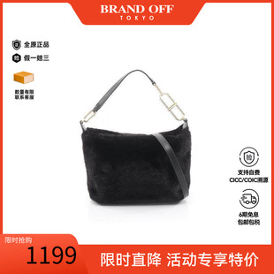 日本中古二奢Furla芙拉女包95新Handbag手包剪绒斜挎女包黑色正品