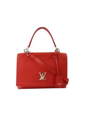 中古LV路易威登女包A级95新Lockme牛皮斜挎包红色