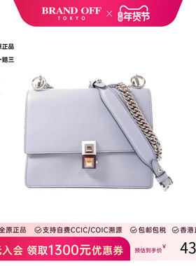 中古Fendi芬迪女包B级9新fendi芬迪羊皮斜挎包蓝色HK时尚休闲正品