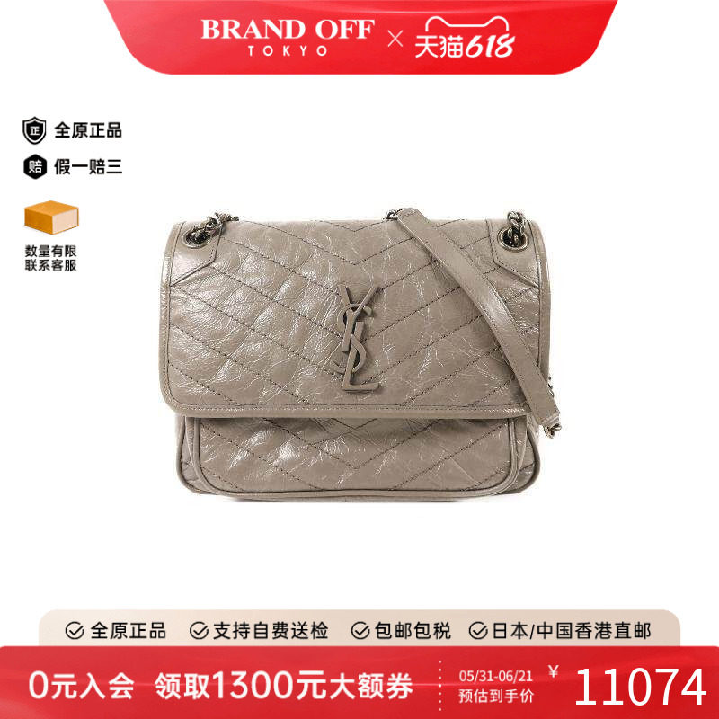 中古YSL圣罗兰女包A级95新shoulder bag斜挎包牛皮斜挎包灰色正品