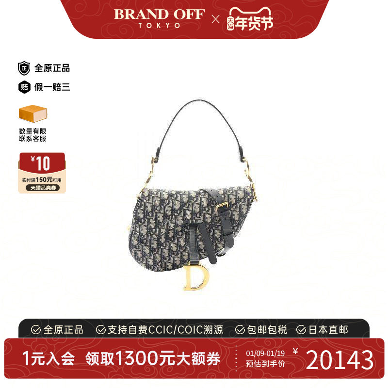 中古Dior迪奥女包A级95新Oblique Saddle老花马鞍包帆布斜挎包