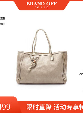 中古Gucci古驰女包B级9新tote bag托特包漆皮托特包金色高级正品