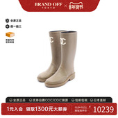 橡胶鞋 中古Chanel香奈儿女A级95新rain boots雨鞋 浅褐色
