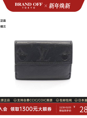 中古LV路易威登男B级9新compact wallet紧凑型钱包牛皮短钱包黑色