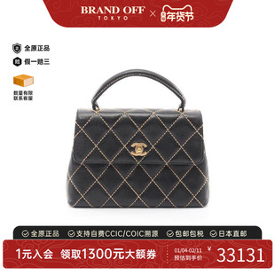 中古Chanel香奈儿女包A级95新wild stitch牛皮手提包黑色正品时尚