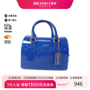 中古Furla芙拉女包B级9新Handbag手包塑料手提包蓝色