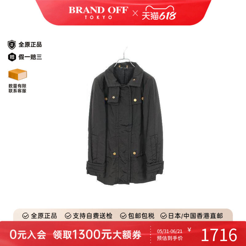中古Gucci古驰女A级95新coat风衣外套帆布外套黑色