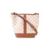 中古Celine赛琳女包A级95新Bucket菜篮子帆布斜挎包白色