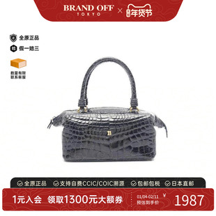 中古Bally巴利女包B级9新Handbag手包牛皮手提包蓝色高级BRANDOFF