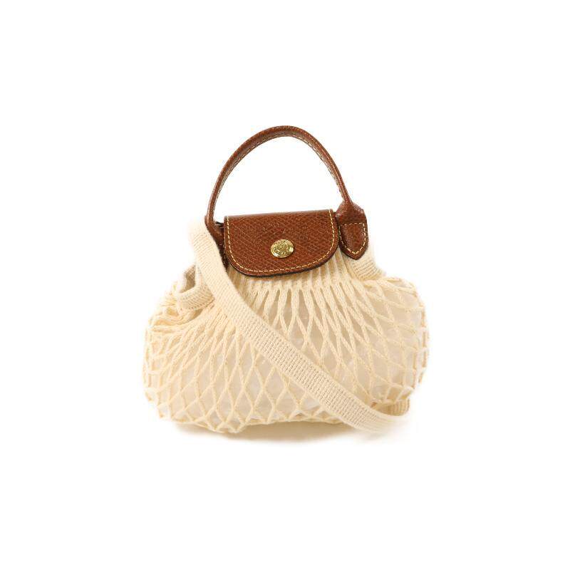 中古Longchamp珑骧女包A级95新shoulder bag斜挎包帆布斜挎包白色