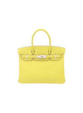 中古Hermes爱马仕女包A级95新handbag手提包牛皮手提包黄色