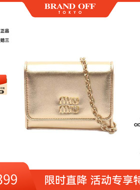 中古Miu Miu缪缪女S级99新card case卡包牛皮卡包金色