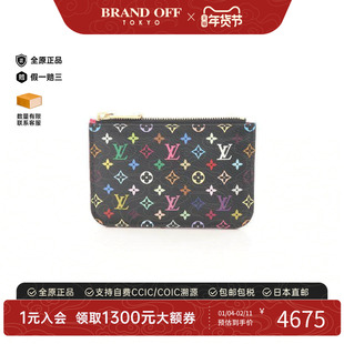 中古LV路易威登女A级95新coin purse零钱包帆布零钱包黑色