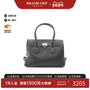 中古Ferragamo菲拉格慕女包B级9新tote bag托特包牛皮手提包黑色