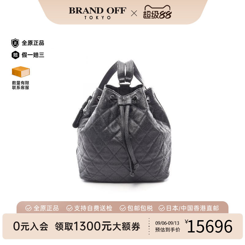 中古二奢Chanel香奈儿9新Backpack背包鱼子酱牛皮革双肩包黑色