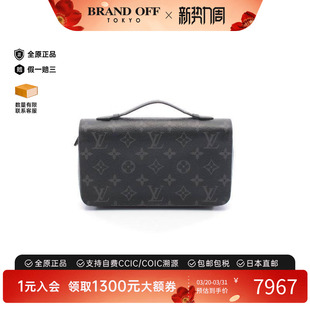 中古LV路易威登男A级95新round圆饼包牛皮长钱包黑色