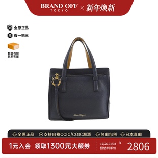 中古Ferragamo菲拉格慕女包B级9新AMY黑色小牛皮手提包