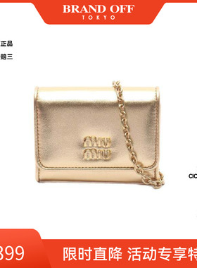中古Miu Miu缪缪女S级99新card case卡包牛皮卡包金色