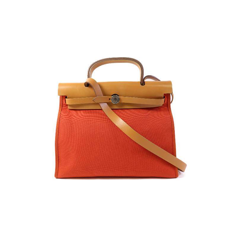 中古Hermes爱马仕女包B级9新Herbag PM帆布斜挎包红色BRANDOFF