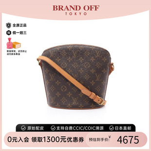 中古LV路易威登女包B級9新Druot酒壺包涂層 防水帆布斜挎包棕色