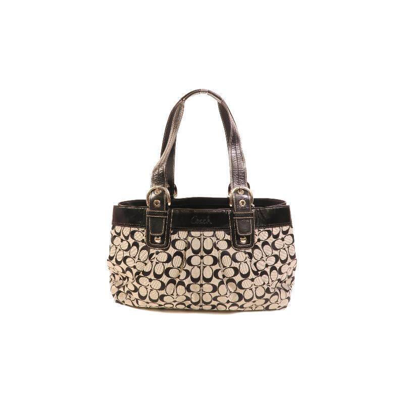 中古Coach蔻驰女包A级95新shoulder bag斜挎包帆布单肩包黑色