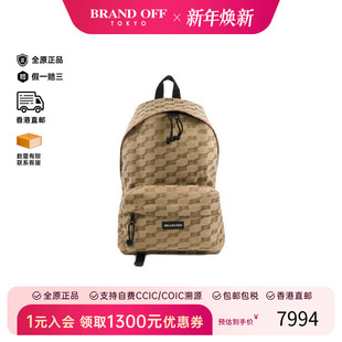 中古Balenciaga巴黎世家男包S级99新Backpack背包帆布双肩包棕色