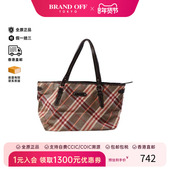 中古Burberry博柏利女包B级9新tote bag托特包帆布托特包棕色